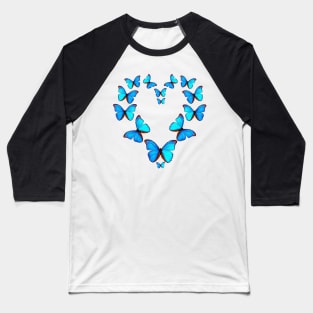 Blue Butterflies Heart Baseball T-Shirt
